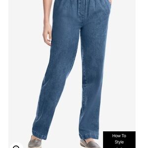 NWT women’s 18 tall blue jeans w/ 2 side pockets & elastic waist & extra button.